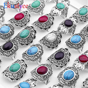 20pcs Vintage Hollow Mix Stone Ancient Silver Ring Lots Jewelry Women Rings
