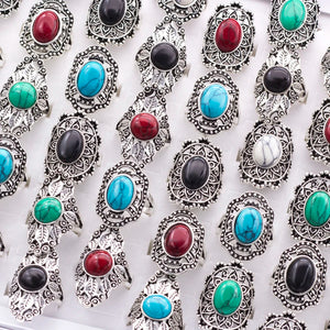 20pcs Vintage Hollow Mix Stone Ancient Silver Ring Lots Jewelry Women Rings