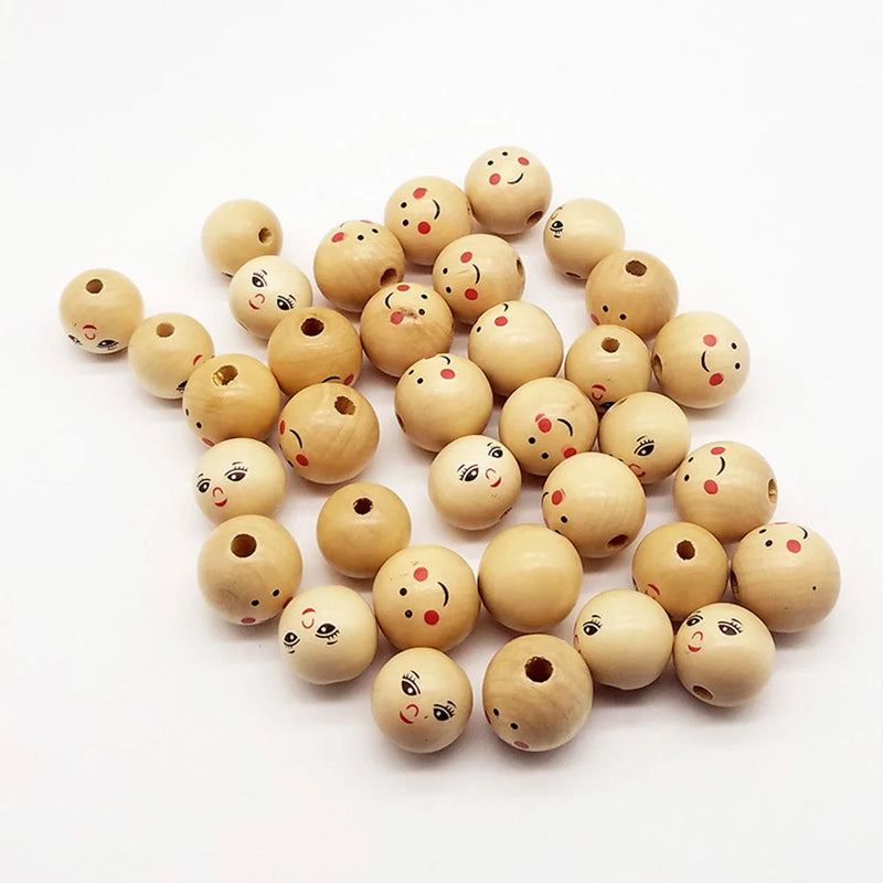 20pcs Smiling Face Head Wooden Bead DIY Jewelry Accessories