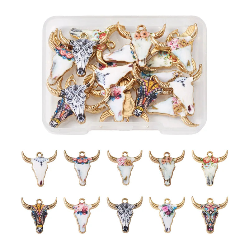 20pcs Enamel Cattle Head Charms for DIY Jewelry Making