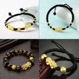 24K Plated Alloy Pixiu Lucky Beads Charms for DIY Jewelry Making