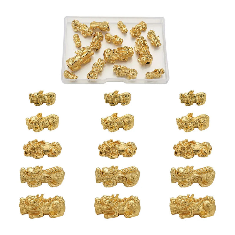 24K Plated Alloy Pixiu Lucky Beads Charms for DIY Jewelry Making