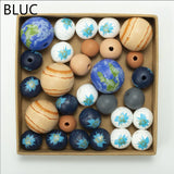 20pcs Celestial Body Flower Earth Round Wooden Beads DIY Home Decoration