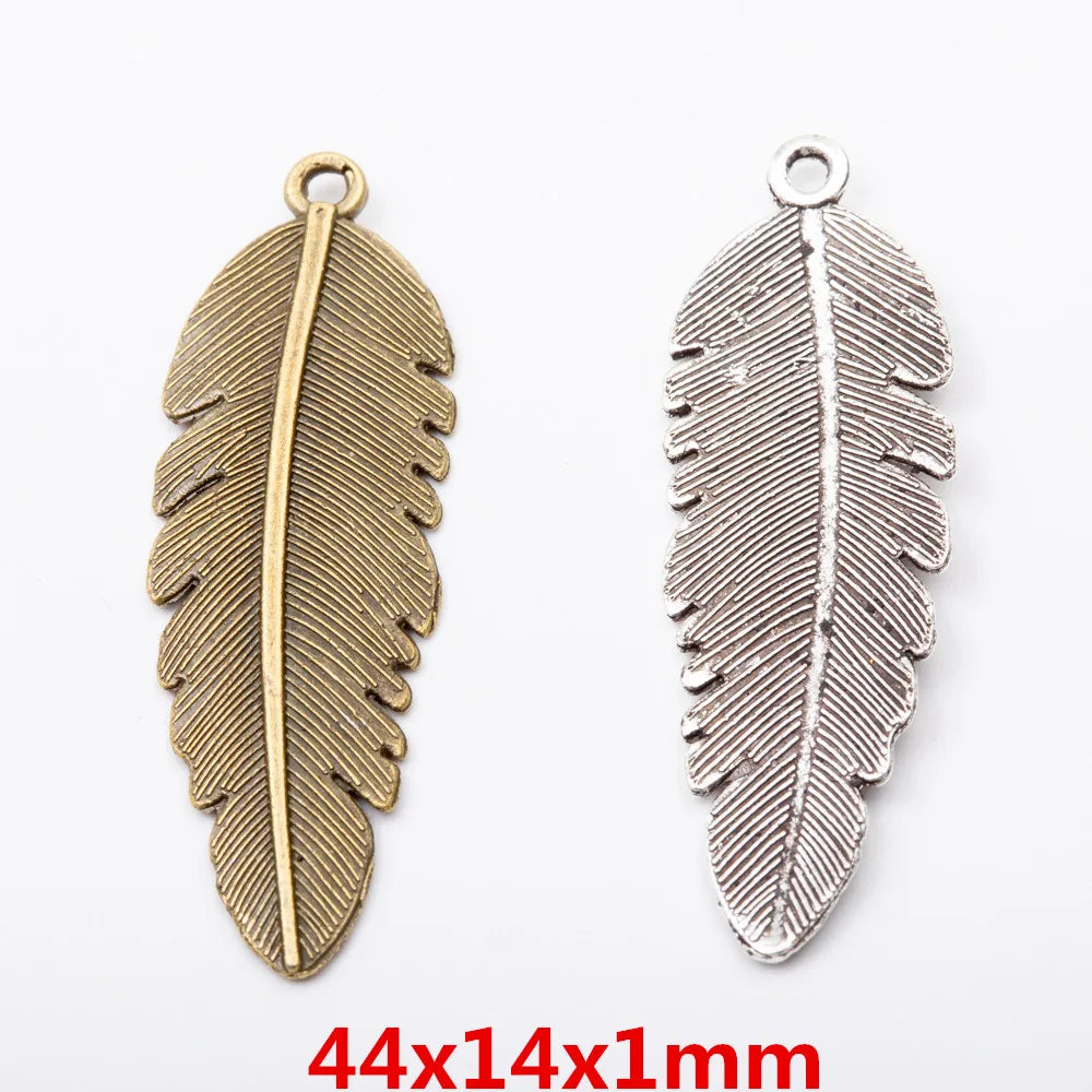 20pcs Vintage Zinc Alloy Feather Pendant Charms for DIY Jewelry Making