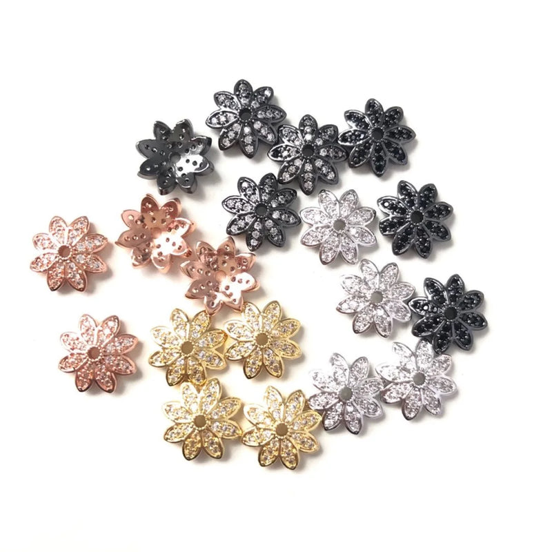 20pcs 10.9mm Flower Spacer Beads Cubic Zirconia Micro Pave for Bracelet DIY