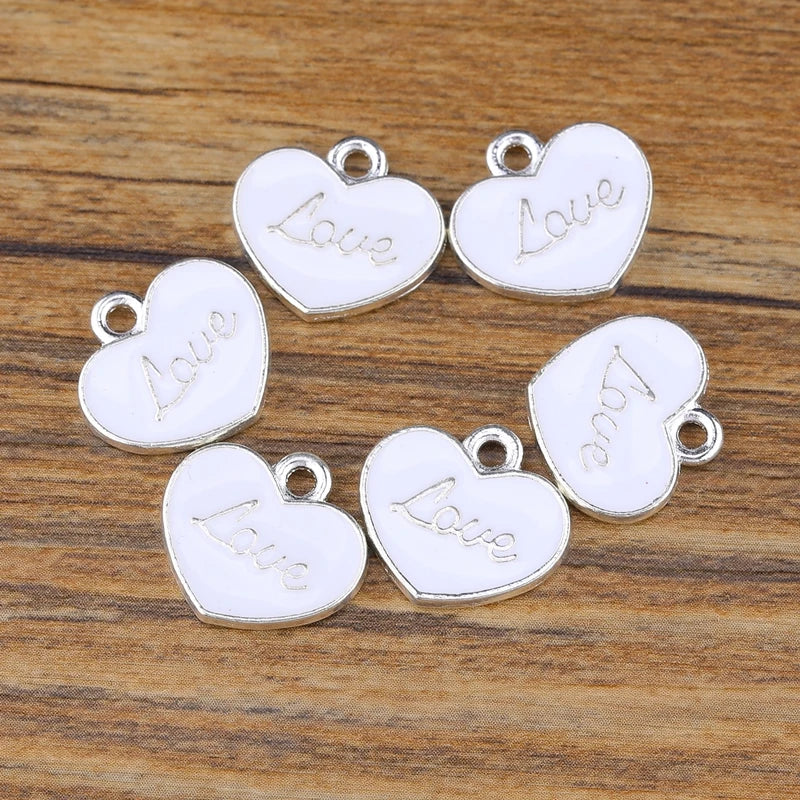20pcs 15mm Enamel Heart Charms Pendant DIY Jewelry Findings