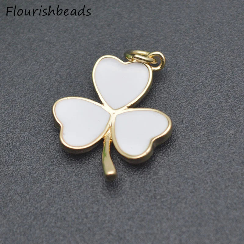20pcs 16x20mm Enamel Heart Three Petal Flower Charms for DIY Jewelry Making