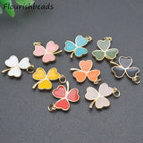 20pcs 16x20mm Enamel Heart Three Petal Flower Charms for DIY Jewelry Making