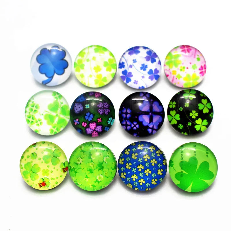 20pcs 18mm Random Clover Snap Button Glass Charms for DIY Snap Bracelet Jewelry