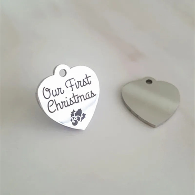 20pcs Our First Christmas charm All I want for Christmas heart pendants