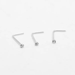20pcs 1mm Crystal Nose Rings 925Silver 24G L Shape Piercing Nez for Women