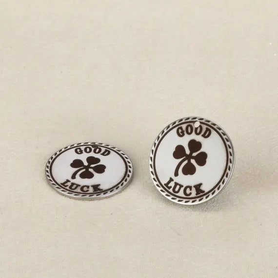 20pcs 20mm Engraved Stainless Steel Charms - Good Luck & Lucky Clover Charm