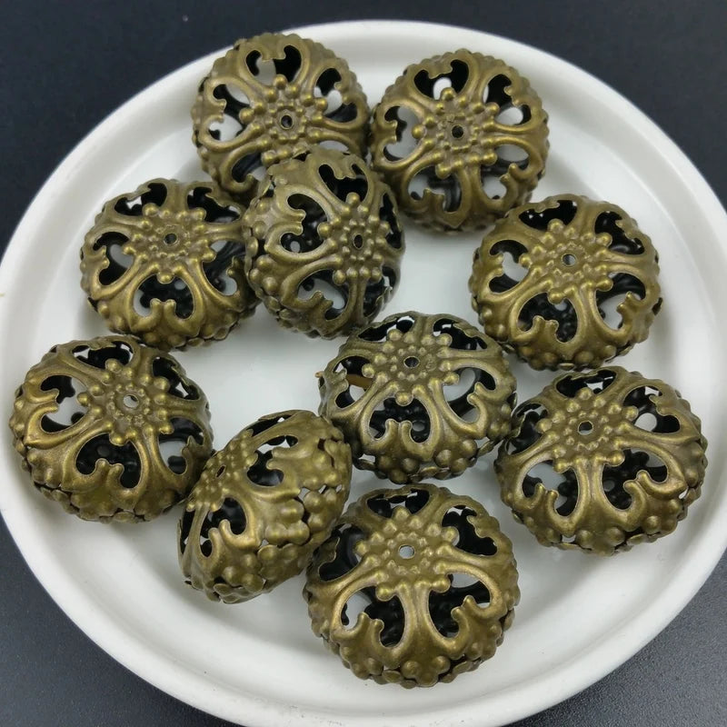 20pcs 24mm Bronze Hollow Lace Ball Metal Beads for Jewelry Lighting