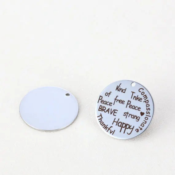 20pcs 25mm Engraved Stainless Steel Charms-Kind Peace Brave Strange Happy