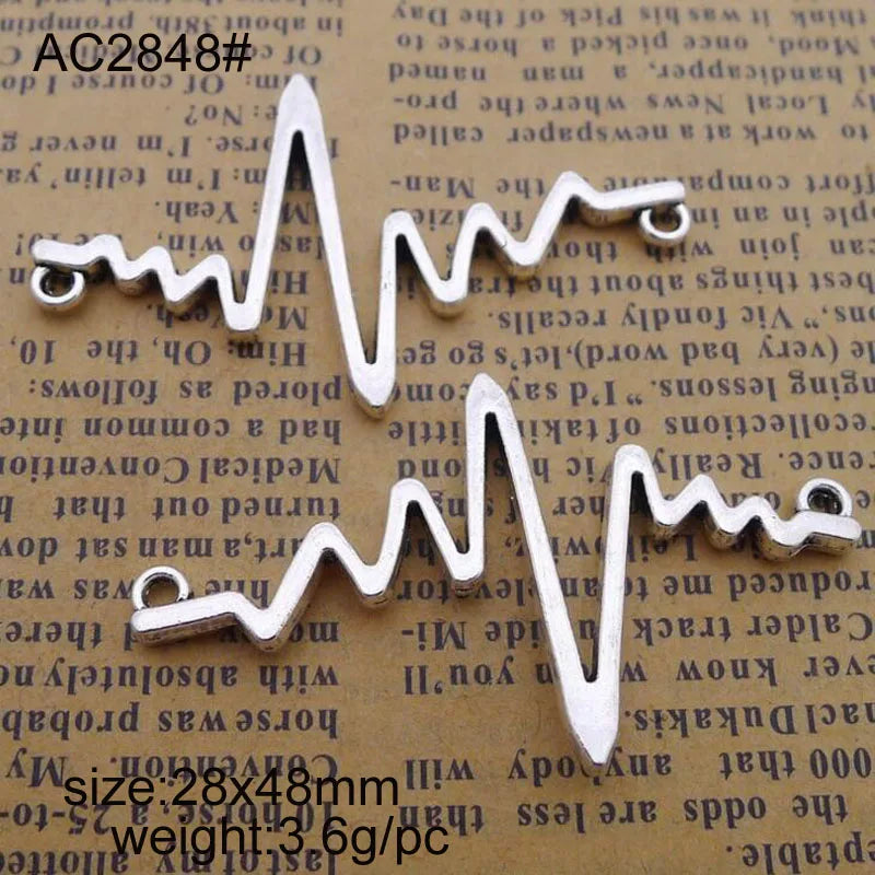 20pcs Antique Silver Electrocardiogram Charms Pendant 28x48mm Jewelry Findings
