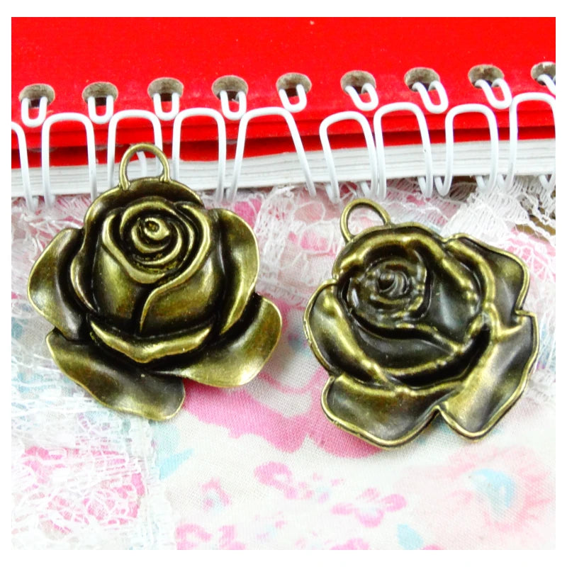 20pcs/lot 36*31MM flower charm Antique bronze plated rose flower charms