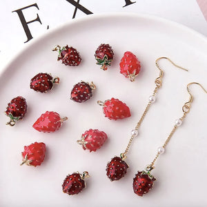 20pcs 3D Retro Strawberry Earrings Drop Alloy Enamel Charm DIY Accessories