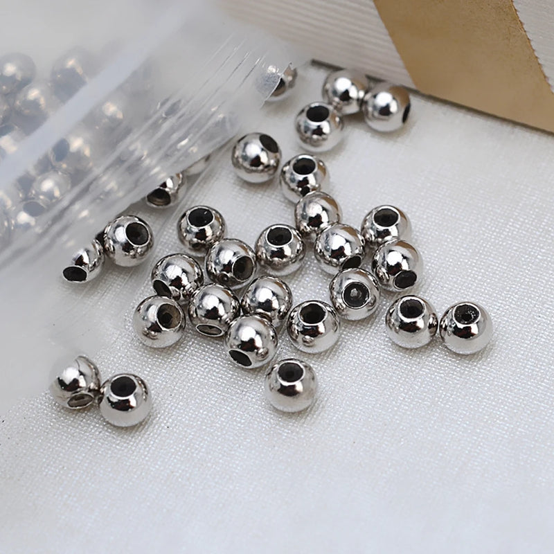 20pcs 3mm Sterling Silver Beads w/ Silicone Adjusting Beads for DIY Necklace