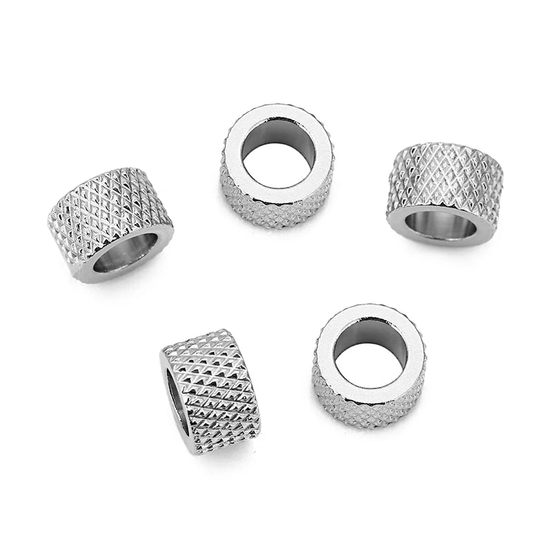 20pcs 8mm Stainless Steel Textured Spacer Beads 5mm Hole for DIY Bracelet