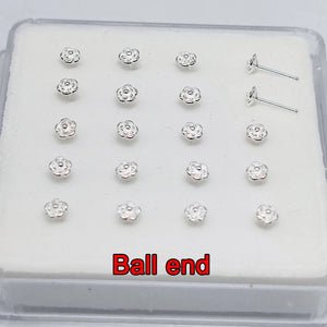 925 Sterling Silver Rose Flower Nose Pin Rings Studs