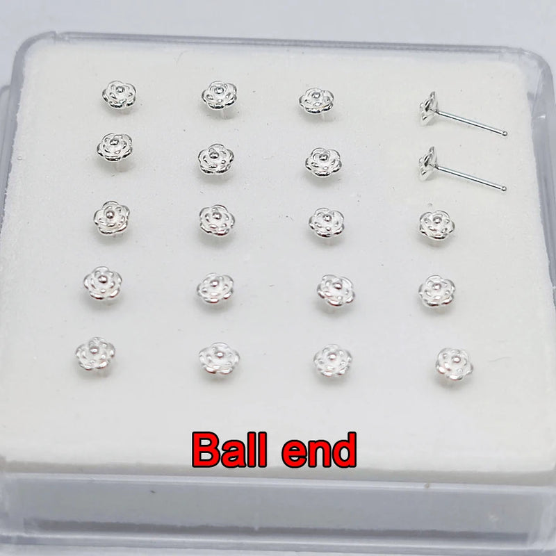 925 Sterling Silver Rose Flower Nose Pin Rings Studs
