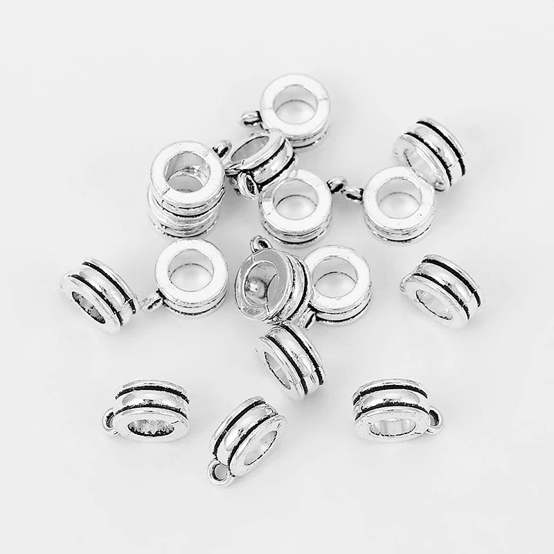 20pcs Antique Silver Slider Spacer Bails Charms for 6mm Round Leather Jewelry