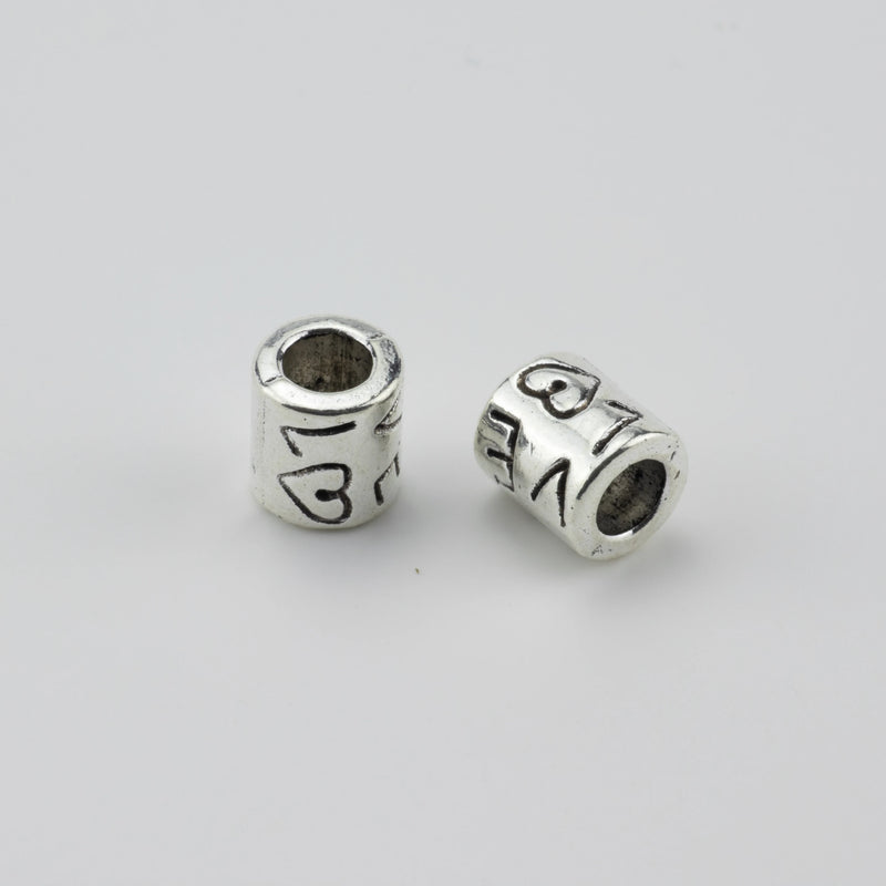 20pcs Antique Silver Love Charm Beads for Jewelry - Big Hole Beads