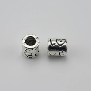 20pcs Antique Silver Love Charm Beads for Jewelry - Big Hole Beads