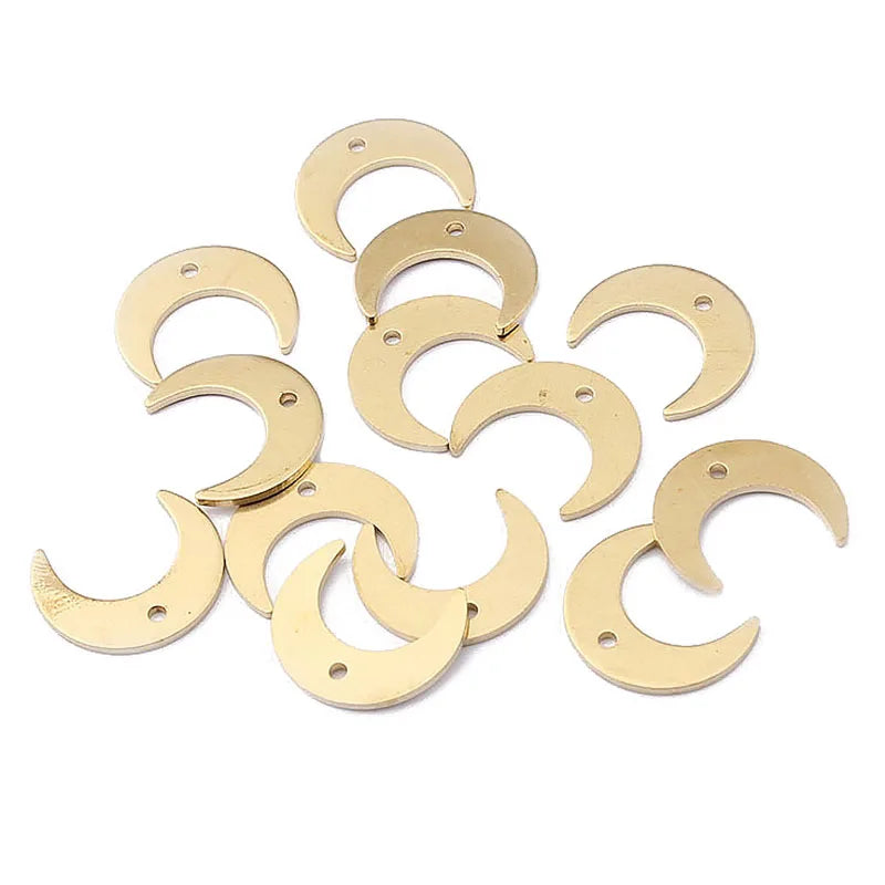 20pcs Raw Brass Flat Moon Pendant Charms for Earring Jewelry Making