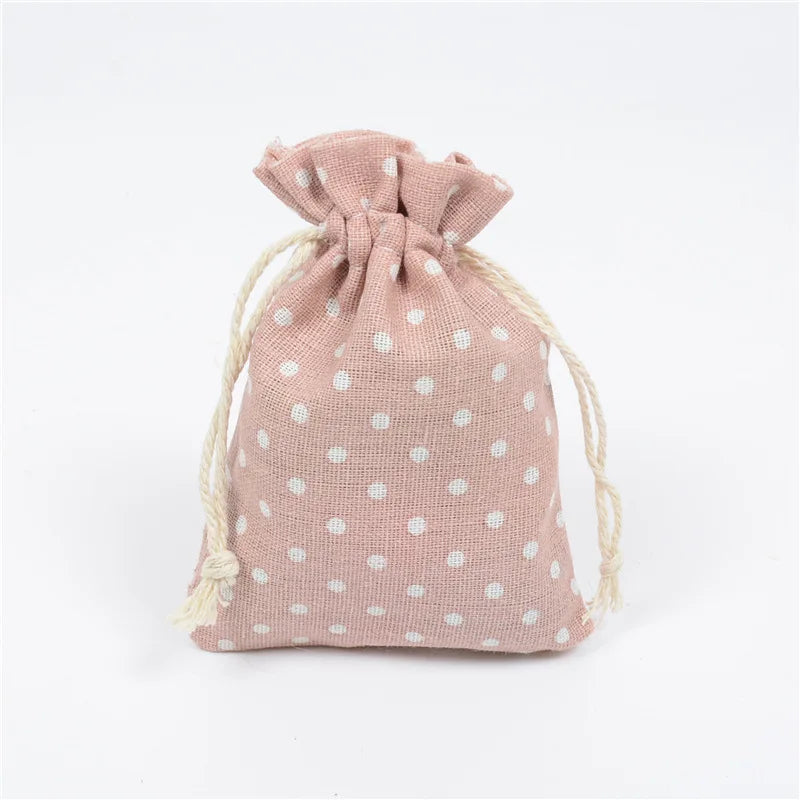 20pcs Colorful Dots Cotton Linen Gift Bags 10x14cm Party Drawstring Bags