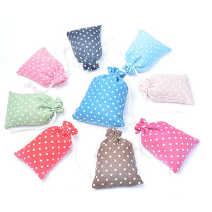 20pcs Colorful Dots Cotton Linen Gift Bags 10x14cm Party Drawstring Bags