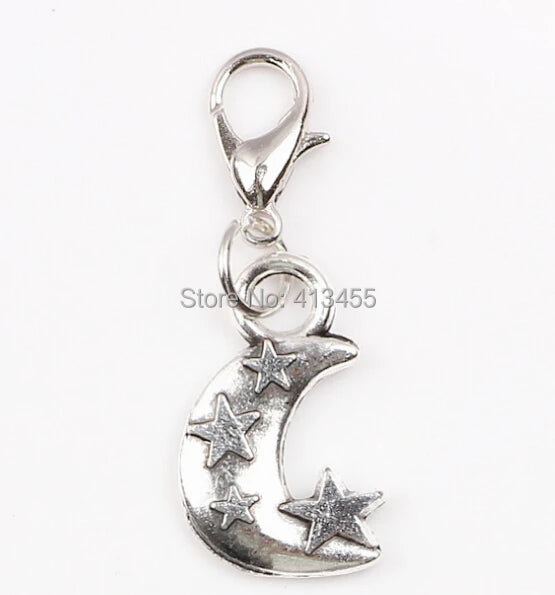 20pcs Moon & Star Floating Locket Pendant Charms DIY with Lobster Clasp