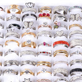 20pcs Colorful Crystal Rhinestone Heart Love Rings For Women Wedding Jewelry