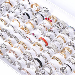 20pcs Colorful Crystal Rhinestone Heart Love Rings For Women Wedding Jewelry