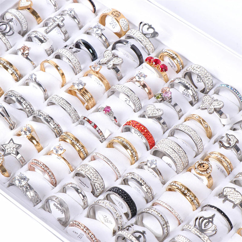 20pcs Colorful Crystal Rhinestone Heart Love Rings For Women Wedding Jewelry
