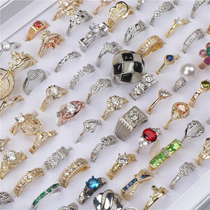 Micro-Inlaid Zircon Rings 20pcs Mix Style Silver Wedding Engagement Jewelry