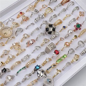 Micro-Inlaid Zircon Rings 20pcs Mix Style Silver Wedding Engagement Jewelry