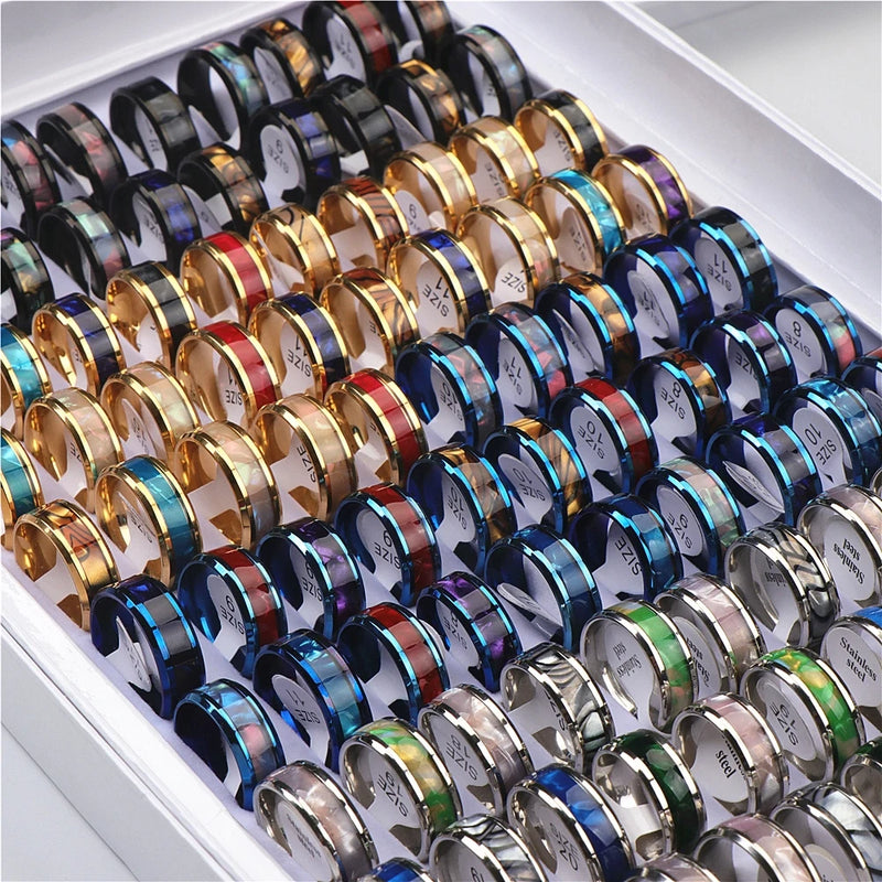 Multicolor Shell Stainless Steel Rings Mix Style Wedding Party Finger Jewelry