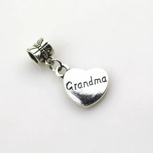 20pcs Heart Grandma Charms Dangle Beads European Pendant DIY Jewelry