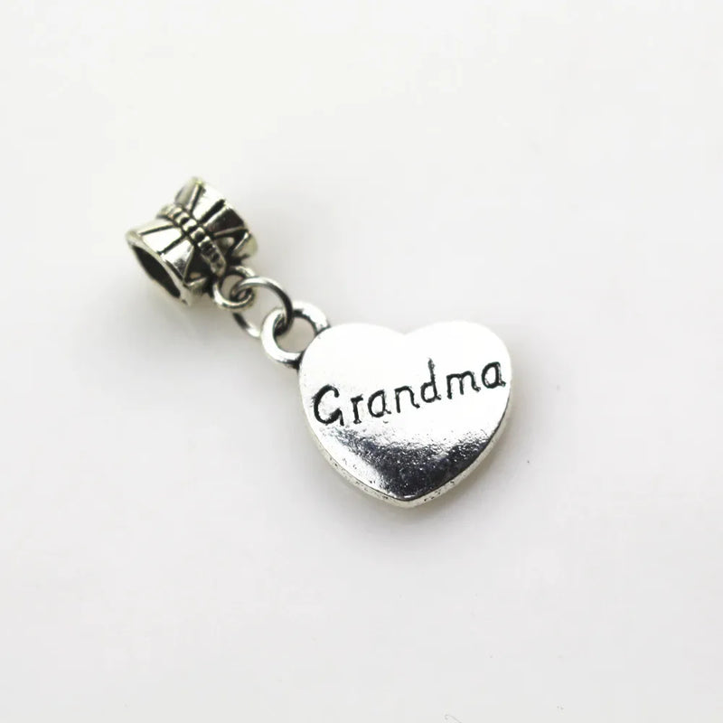 20pcs Heart Grandma Charms Dangle Beads European Pendant DIY Jewelry