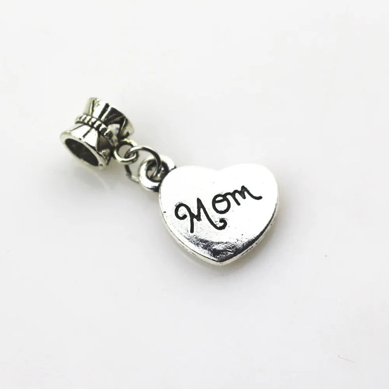 20pcs Heart Mom Charms Dangle Beads European pendant DIY jewelry