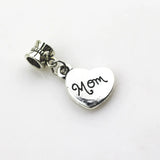20pcs Heart Mom Charms Dangle Beads European pendant DIY jewelry