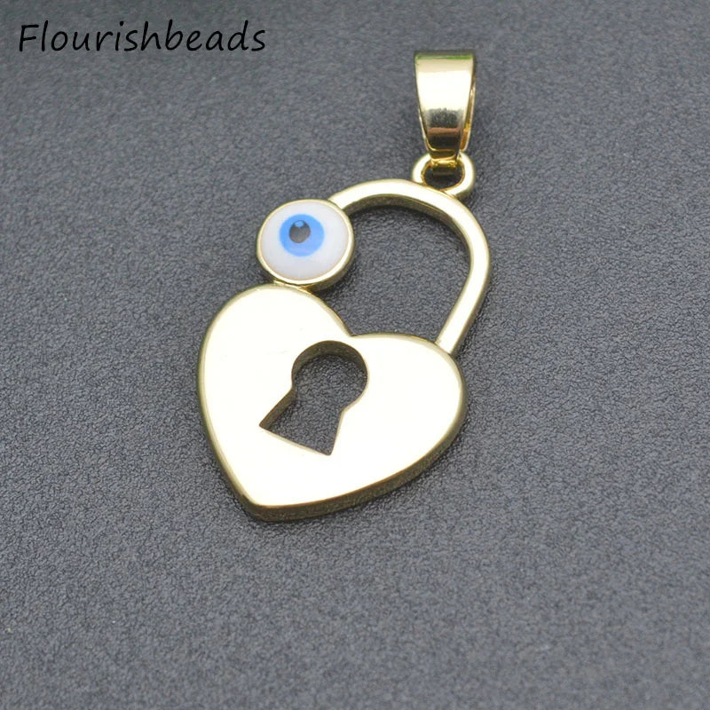 Heart Lock Necklace Pendants Lot - Evil Eye Enamel Charms for DIY Jewelry