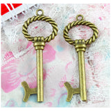 20pcs Key Charms Pendant DIY Metal Jewelry Making Antique Bronze 53x20mm