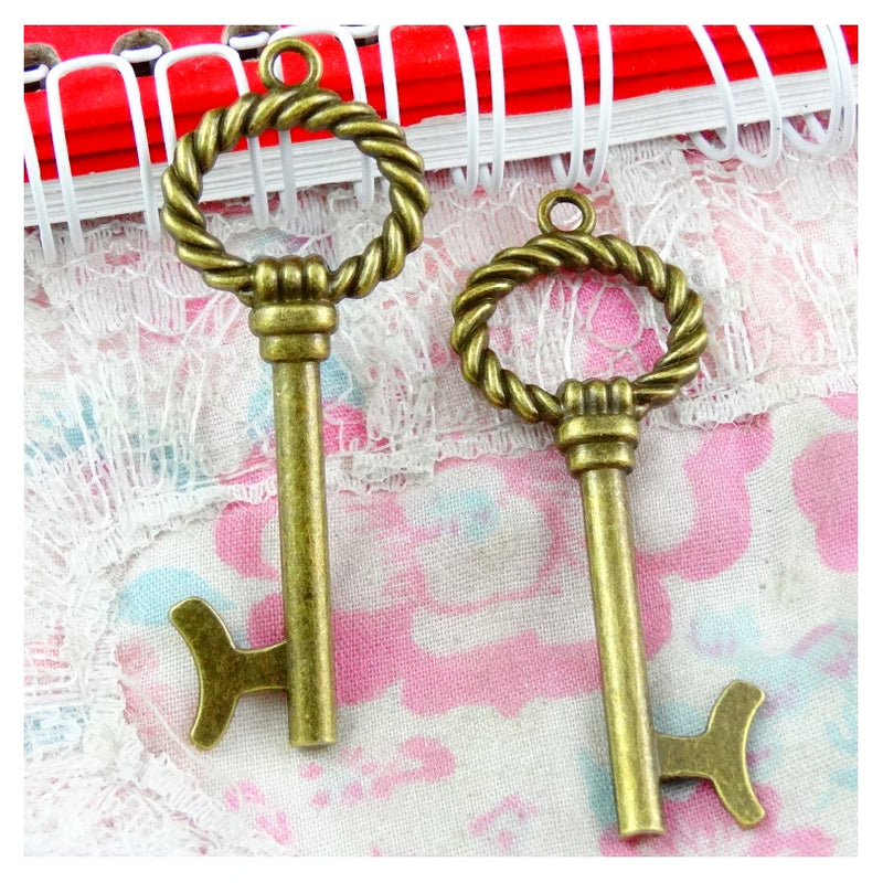 20pcs Key Charms Pendant DIY Metal Jewelry Making Antique Bronze 53x20mm