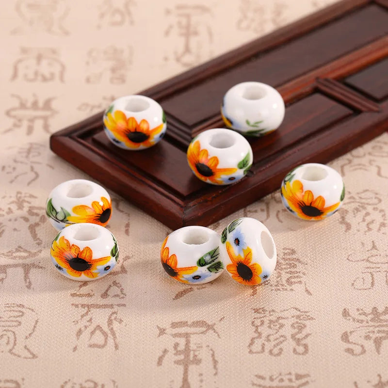 20pcs Lampwork Ceramic Beads 9*14mm Flower Porcelain DIY Jewelry Making