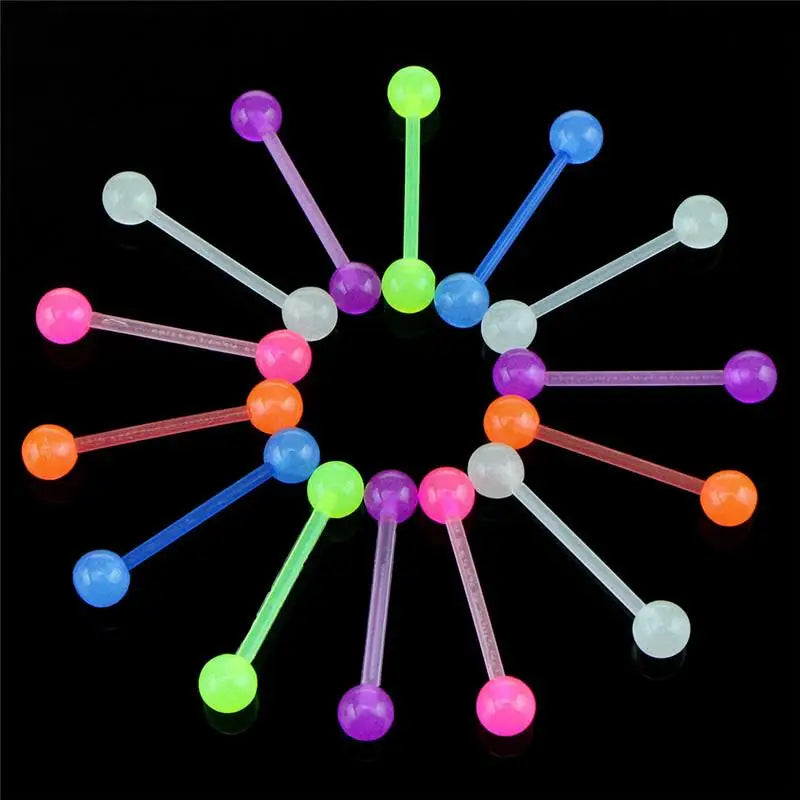 20pcs Luminous Plastic Tongue Rings Barbell Piercing Rings