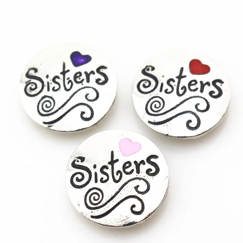 20pcs Mix Metal Sisters Snap Buttons Charms for 18mm Ginger Snap Jewelry DIY