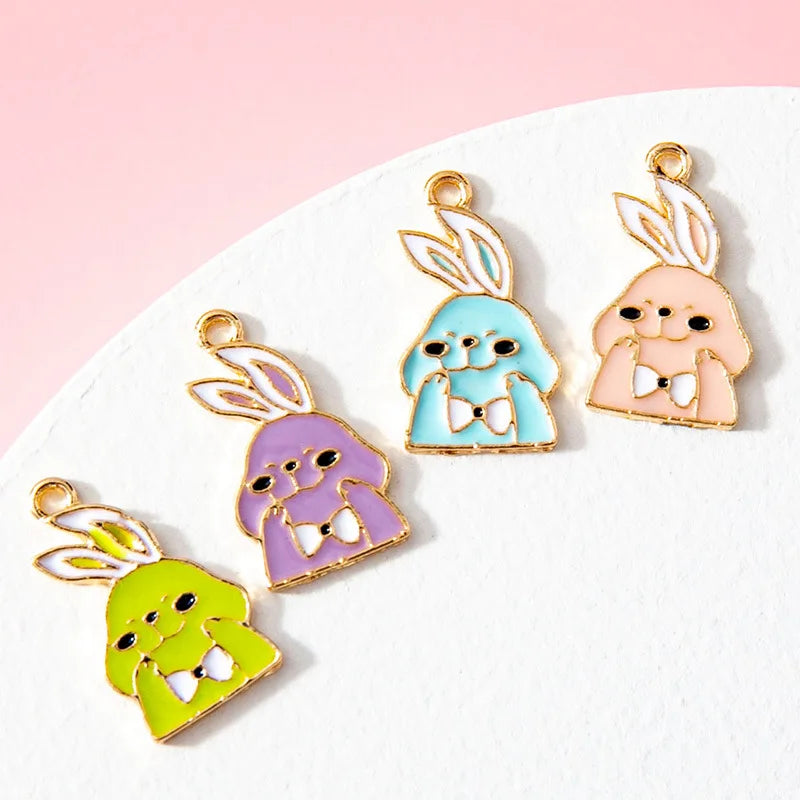 20pcs Easter Rabbits Enamel Pendant Charms for Baracelet Necklace Accessories