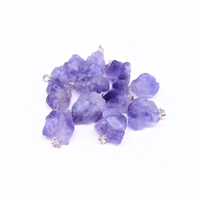 Raw Amethysts Rough Stone Pendant Geode Druzy Cluster Flower Pendant